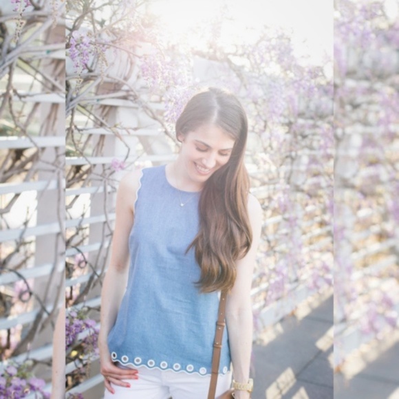 J. CREW Top Sleeveless Scallop Bohemian Summer Grommet Denim Blue Size 2 - Picture 10 of 16